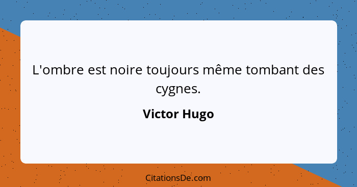 L'ombre est noire toujours même tombant des cygnes.... - Victor Hugo