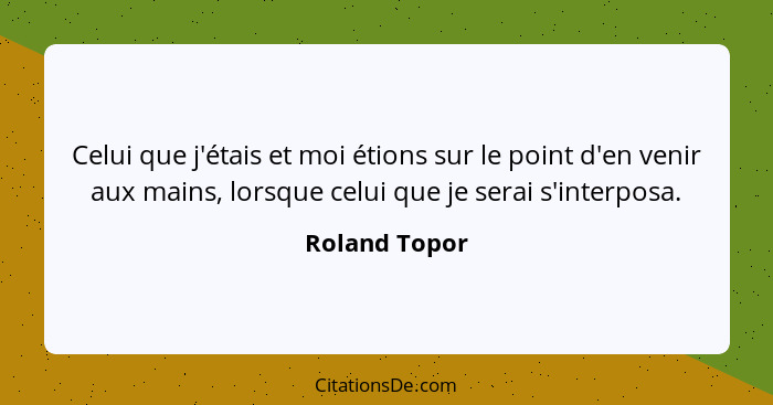 Celui que j'étais et moi étions sur le point d'en venir aux mains, lorsque celui que je serai s'interposa.... - Roland Topor