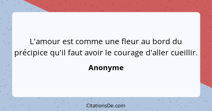 L'amour est comme une fleur au bord du précipice qu'il faut avoir le courage d'aller cueillir.... - Anonyme