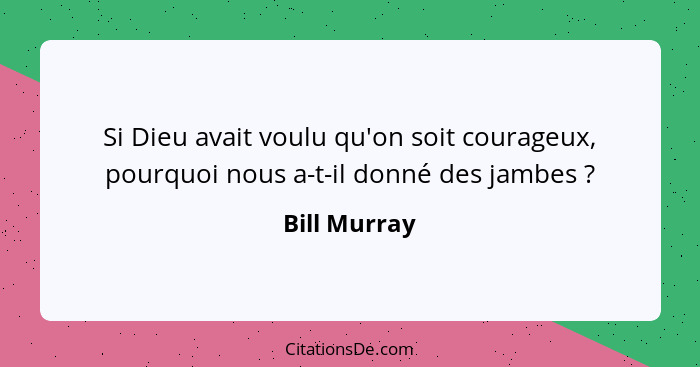 Si Dieu avait voulu qu'on soit courageux, pourquoi nous a-t-il donné des jambes ?... - Bill Murray