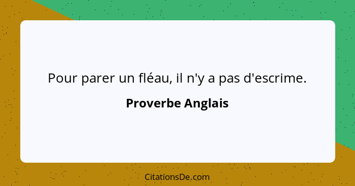 Pour parer un fléau, il n'y a pas d'escrime.... - Proverbe Anglais