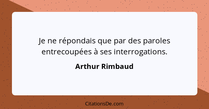 Je ne répondais que par des paroles entrecoupées à ses interrogations.... - Arthur Rimbaud