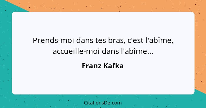 Prends-moi dans tes bras, c'est l'abîme, accueille-moi dans l'abîme...... - Franz Kafka