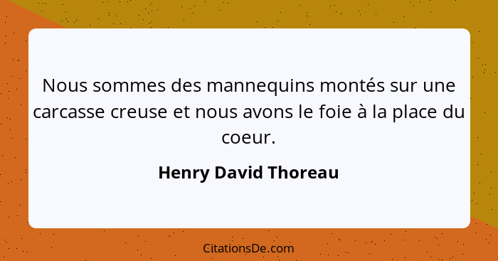 Nous sommes des mannequins montés sur une carcasse creuse et nous avons le foie à la place du coeur.... - Henry David Thoreau