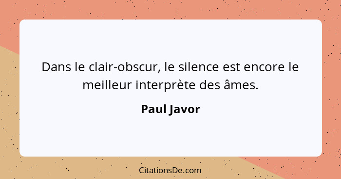 Dans le clair-obscur, le silence est encore le meilleur interprète des âmes.... - Paul Javor