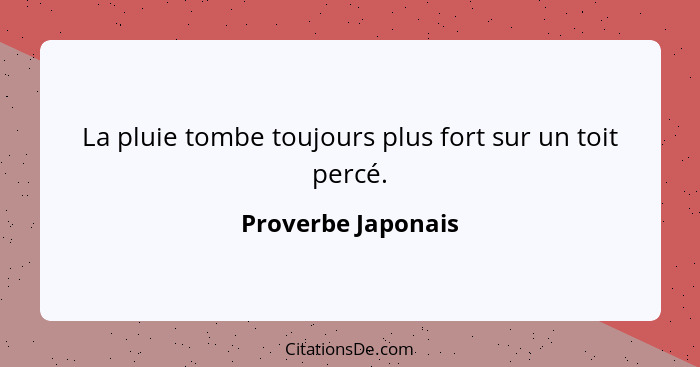 La pluie tombe toujours plus fort sur un toit percé.... - Proverbe Japonais