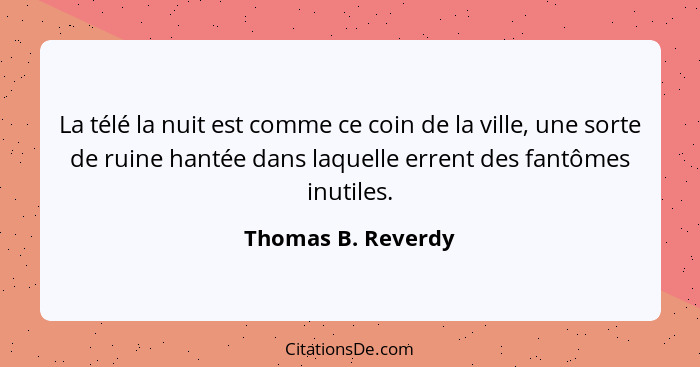 La télé la nuit est comme ce coin de la ville, une sorte de ruine hantée dans laquelle errent des fantômes inutiles.... - Thomas B. Reverdy