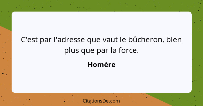 C'est par l'adresse que vaut le bûcheron, bien plus que par la force.... - Homère