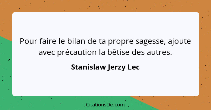 Pour faire le bilan de ta propre sagesse, ajoute avec précaution la bêtise des autres.... - Stanislaw Jerzy Lec