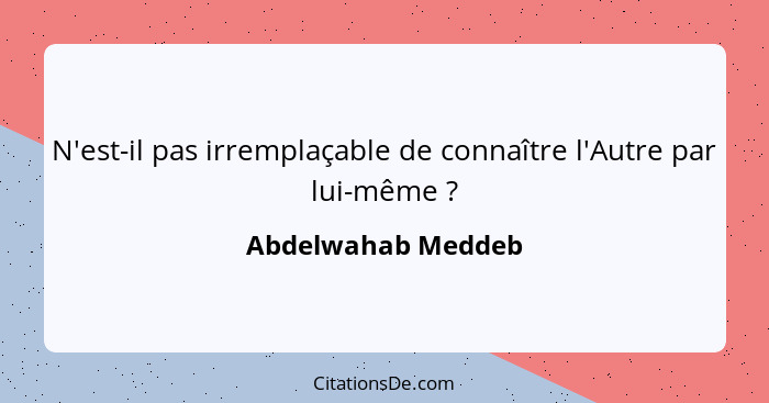 N'est-il pas irremplaçable de connaître l'Autre par lui-même ?... - Abdelwahab Meddeb