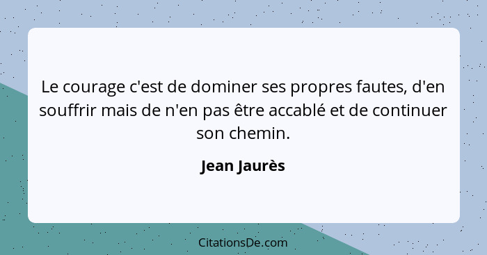 Le courage c'est de dominer ses propres fautes, d'en souffrir mais de n'en pas être accablé et de continuer son chemin.... - Jean Jaurès