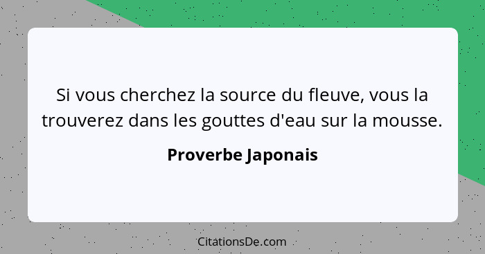 Si vous cherchez la source du fleuve, vous la trouverez dans les gouttes d'eau sur la mousse.... - Proverbe Japonais