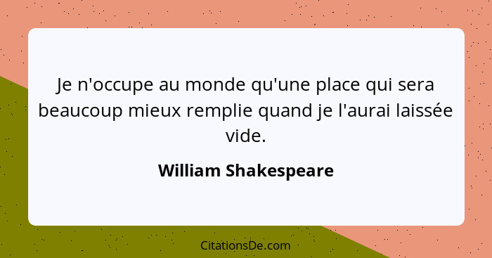 Je n'occupe au monde qu'une place qui sera beaucoup mieux remplie quand je l'aurai laissée vide.... - William Shakespeare