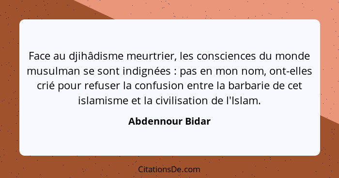 Face au djihâdisme meurtrier, les consciences du monde musulman se sont indignées : pas en mon nom, ont-elles crié pour refuser... - Abdennour Bidar