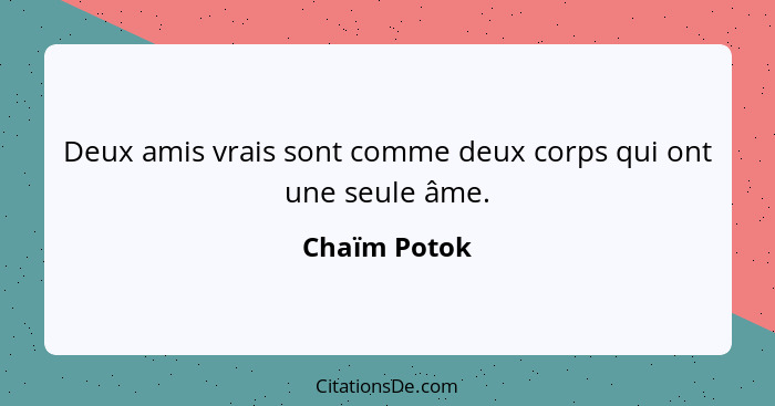 Deux amis vrais sont comme deux corps qui ont une seule âme.... - Chaïm Potok