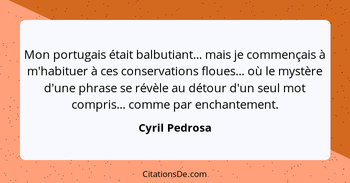 Mon portugais était balbutiant... mais je commençais à m'habituer à ces conservations floues... où le mystère d'une phrase se révèle a... - Cyril Pedrosa