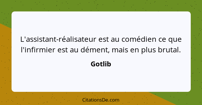 L'assistant-réalisateur est au comédien ce que l'infirmier est au dément, mais en plus brutal.... - Gotlib