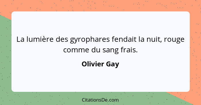 La lumière des gyrophares fendait la nuit, rouge comme du sang frais.... - Olivier Gay