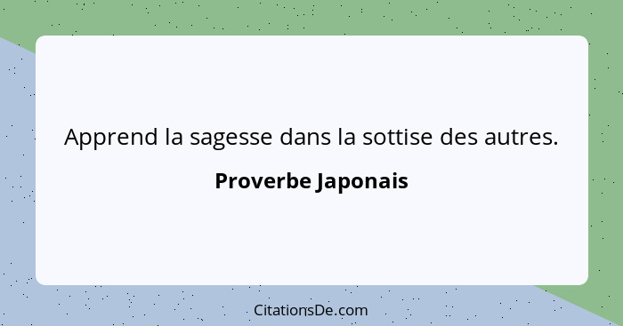 Apprend la sagesse dans la sottise des autres.... - Proverbe Japonais