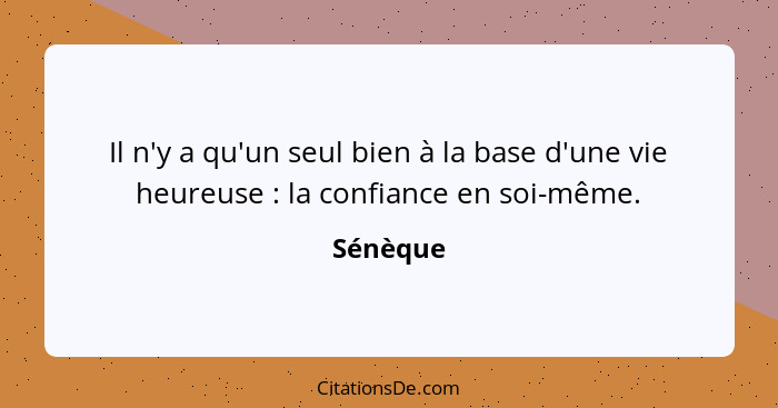 Il n'y a qu'un seul bien à la base d'une vie heureuse : la confiance en soi-même.... - Sénèque