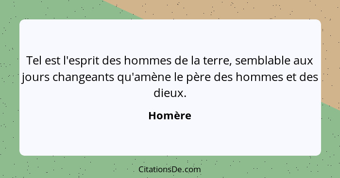 Tel est l'esprit des hommes de la terre, semblable aux jours changeants qu'amène le père des hommes et des dieux.... - Homère