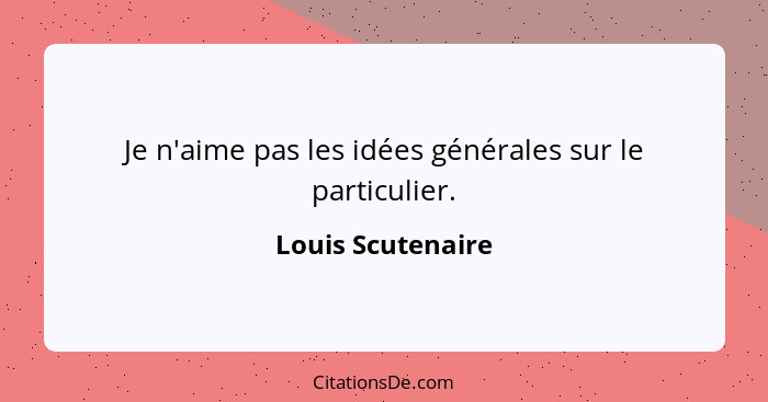 Je n'aime pas les idées générales sur le particulier.... - Louis Scutenaire