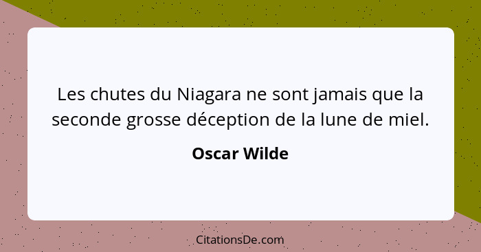 Les chutes du Niagara ne sont jamais que la seconde grosse déception de la lune de miel.... - Oscar Wilde