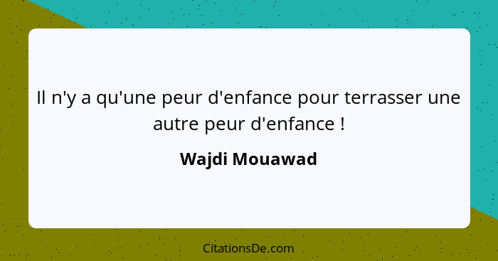 Il n'y a qu'une peur d'enfance pour terrasser une autre peur d'enfance !... - Wajdi Mouawad