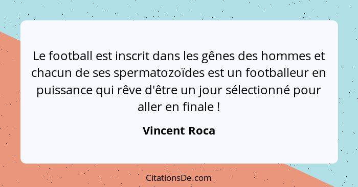 Le football est inscrit dans les gênes des hommes et chacun de ses spermatozoïdes est un footballeur en puissance qui rêve d'être un jo... - Vincent Roca