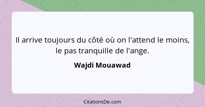 Il arrive toujours du côté où on l'attend le moins, le pas tranquille de l'ange.... - Wajdi Mouawad