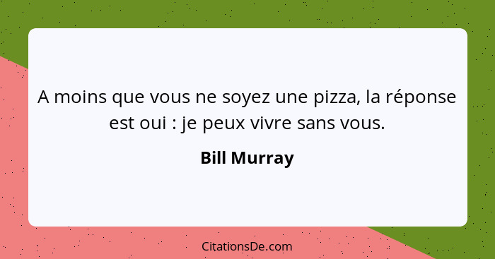 A moins que vous ne soyez une pizza, la réponse est oui : je peux vivre sans vous.... - Bill Murray