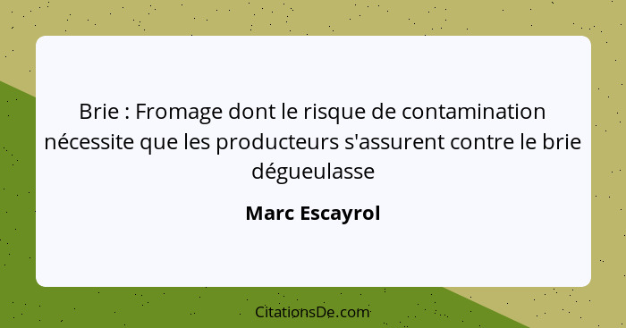 Brie : Fromage dont le risque de contamination nécessite que les producteurs s'assurent contre le brie dégueulasse... - Marc Escayrol