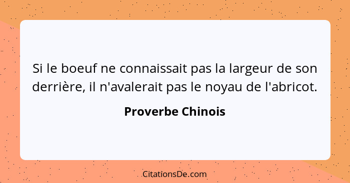 Si le boeuf ne connaissait pas la largeur de son derrière, il n'avalerait pas le noyau de l'abricot.... - Proverbe Chinois