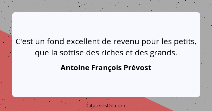 C'est un fond excellent de revenu pour les petits, que la sottise des riches et des grands.... - Antoine François Prévost