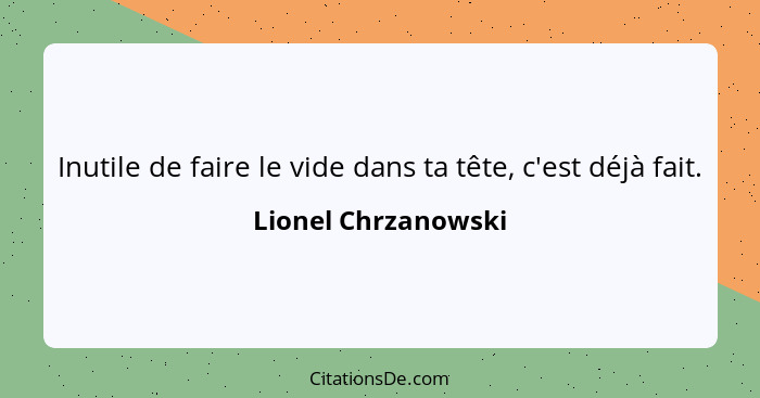 Inutile de faire le vide dans ta tête, c'est déjà fait.... - Lionel Chrzanowski