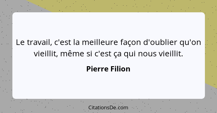 Le travail, c'est la meilleure façon d'oublier qu'on vieillit, même si c'est ça qui nous vieillit.... - Pierre Filion