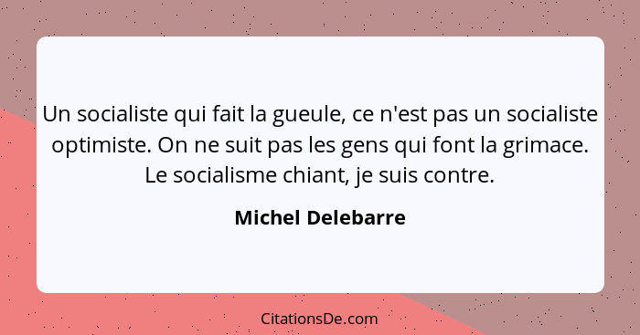 Un socialiste qui fait la gueule, ce n'est pas un socialiste optimiste. On ne suit pas les gens qui font la grimace. Le socialisme... - Michel Delebarre