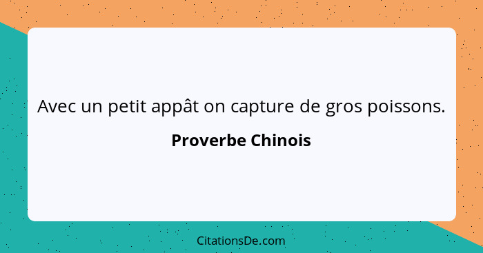 Avec un petit appât on capture de gros poissons.... - Proverbe Chinois