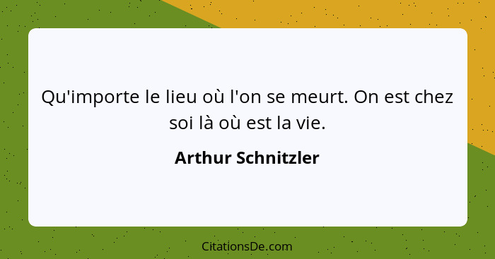 Qu'importe le lieu où l'on se meurt. On est chez soi là où est la vie.... - Arthur Schnitzler