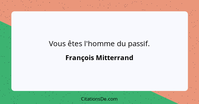 Vous êtes l'homme du passif.... - François Mitterrand