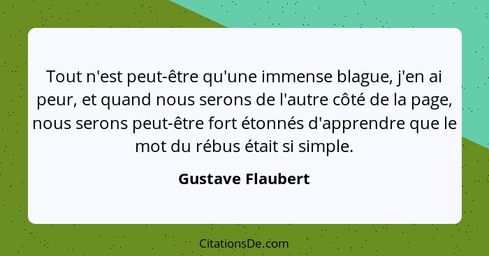 Tout n'est peut-être qu'une immense blague, j'en ai peur, et quand nous serons de l'autre côté de la page, nous serons peut-être fo... - Gustave Flaubert