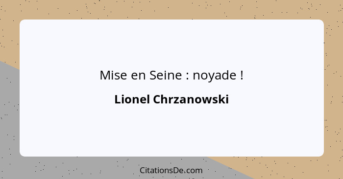 Mise en Seine : noyade !... - Lionel Chrzanowski