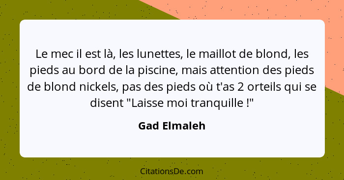 Le mec il est là, les lunettes, le maillot de blond, les pieds au bord de la piscine, mais attention des pieds de blond nickels, pas des... - Gad Elmaleh