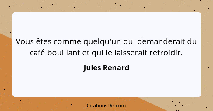 Vous êtes comme quelqu'un qui demanderait du café bouillant et qui le laisserait refroidir.... - Jules Renard