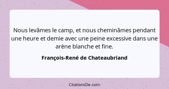 Nous levâmes le camp, et nous cheminâmes pendant une heure et demie avec une peine excessive dans une arène blanche e... - François-René de Chateaubriand