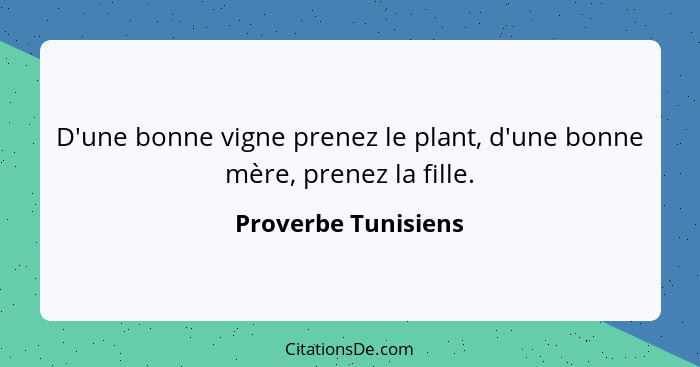 D'une bonne vigne prenez le plant, d'une bonne mère, prenez la fille.... - Proverbe Tunisiens