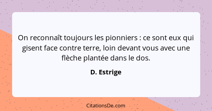 On reconnaît toujours les pionniers : ce sont eux qui gisent face contre terre, loin devant vous avec une flèche plantée dans le dos... - D. Estrige