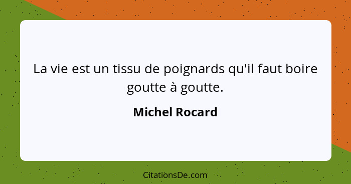 La vie est un tissu de poignards qu'il faut boire goutte à goutte.... - Michel Rocard