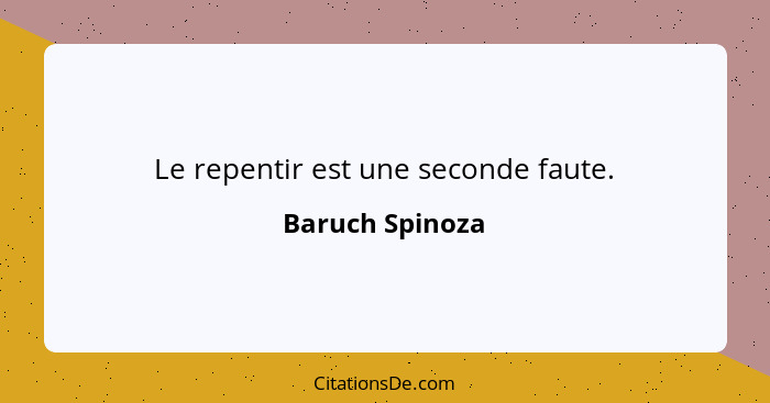 Le repentir est une seconde faute.... - Baruch Spinoza