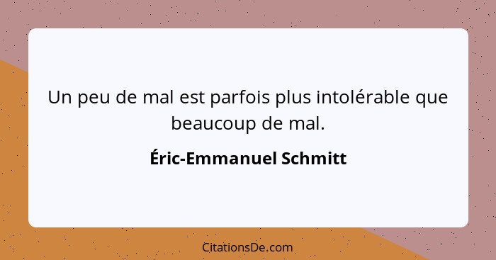 Un peu de mal est parfois plus intolérable que beaucoup de mal.... - Éric-Emmanuel Schmitt